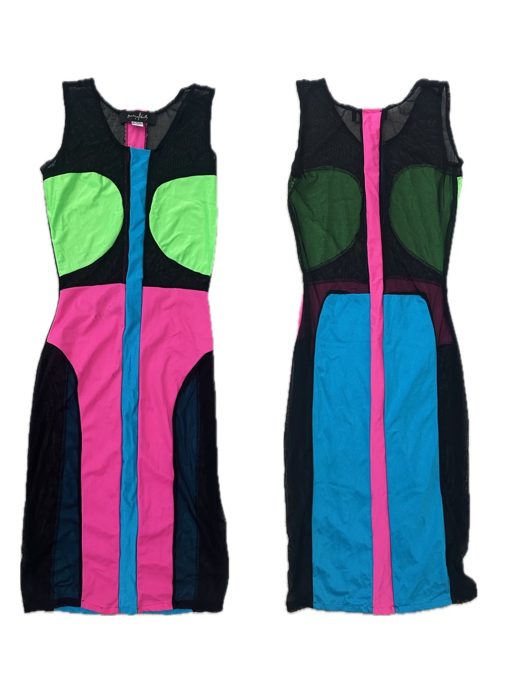 Dominique Auxilly Colorblock Neon Mesh Midi Dress